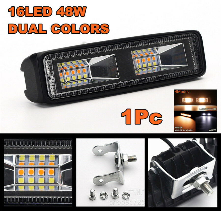 1x 6 inch 48W Car Off-Road Driving Fog Lamp Flasher LED Work Light Amber & White