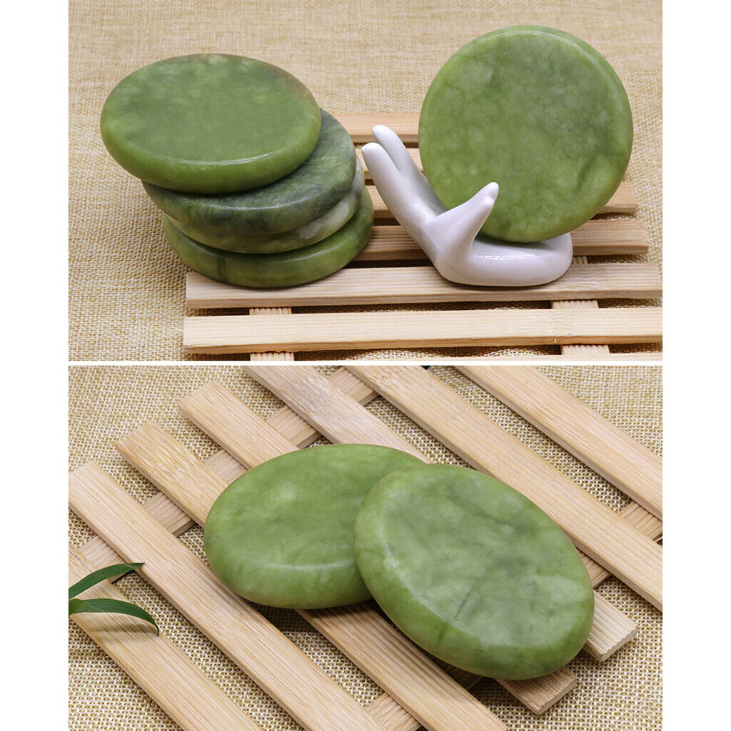 Round Olive Natural Jade Green Massage Stone Professional Facial Neck Back Spa