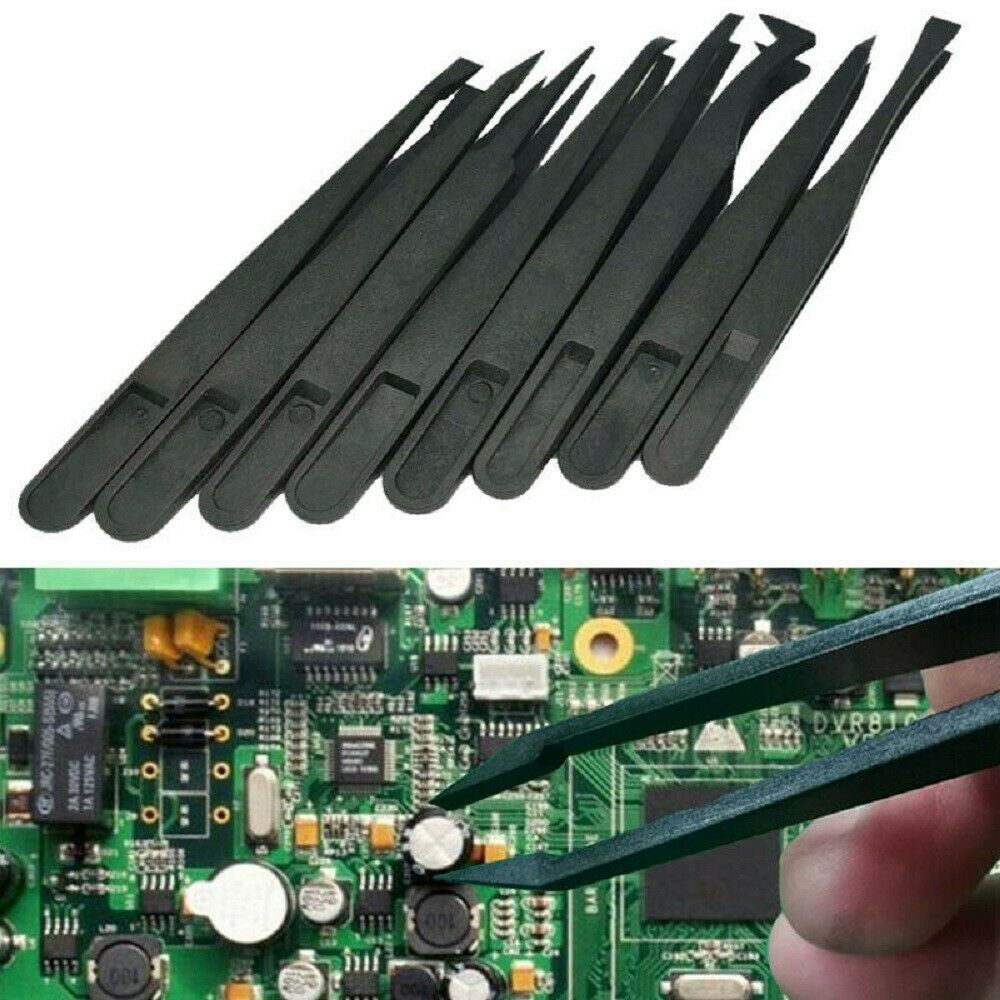 UK ESD Anti-static Tweezers Maintenance Repair Plastic Tools - 8 Pcs / Set