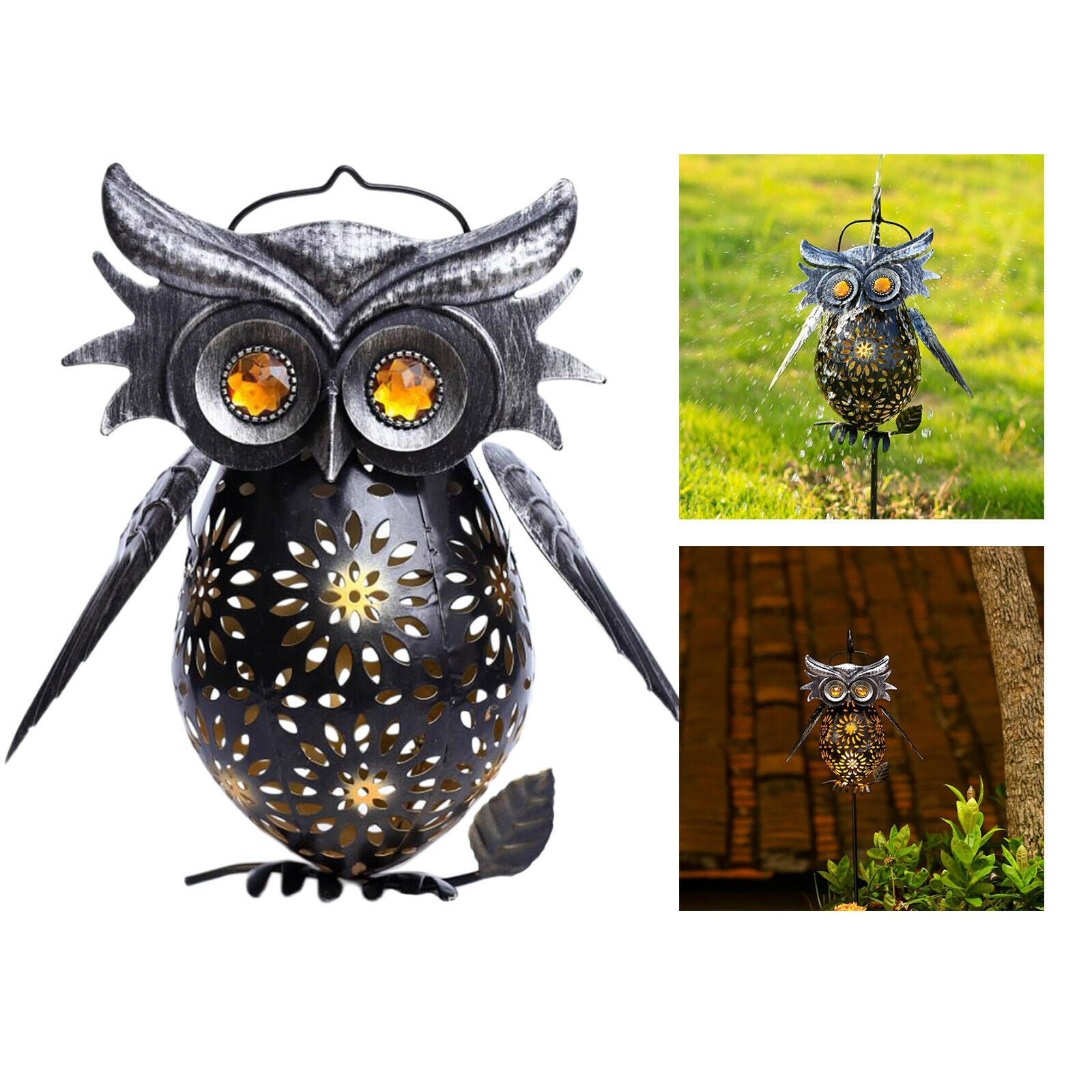 Solar Owl Lantern Light Decor Garden Walkway Yard Lawn Patio Warm White