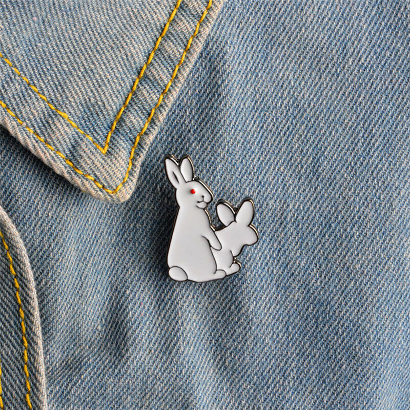 Cartoon Cute Two White Rabbits Evil Brooch Pins Jeans Clothes Jewelry Women S Qx