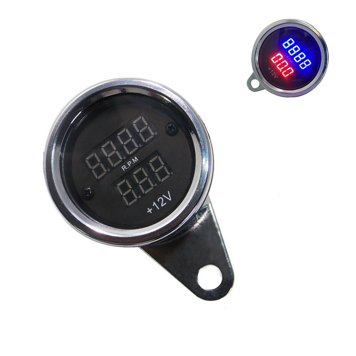 Motorcycle LED Dual Digital Tacho Tachometer Voltmeter Gauge Meter Waterproof