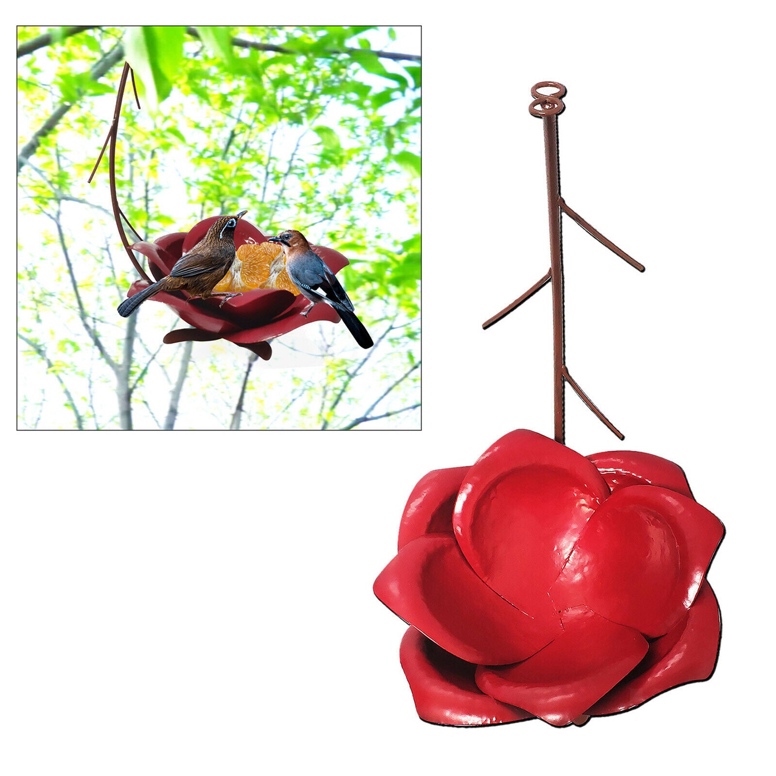 Iron Metal Courtyard Outside Red Lotus Flowers Bird Feeder Easy to Clean
