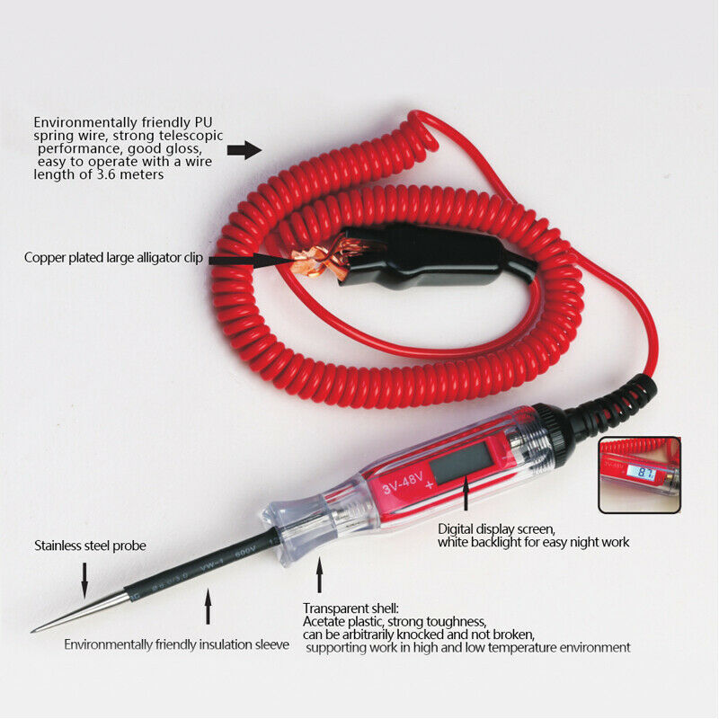 3~48V Digital LCD Display Electric Circuit Tester Test Light Car Boat Trailer RV