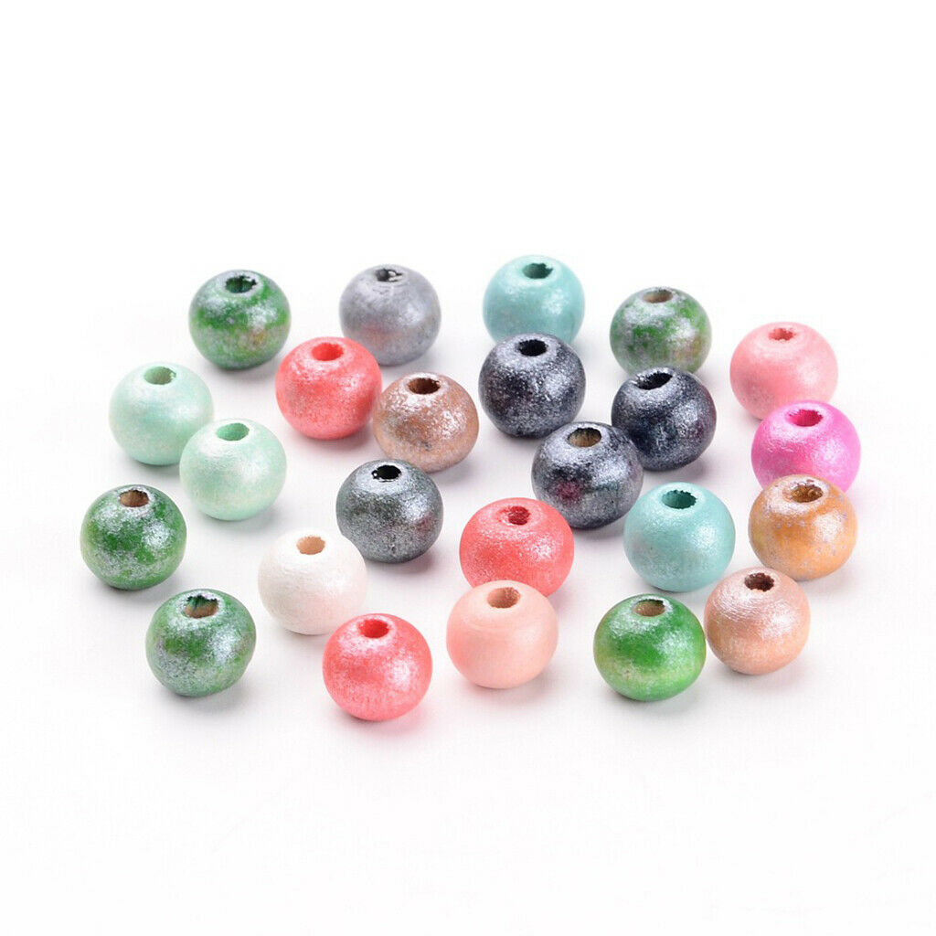100x Wooden 7-9mm Mixed Bright Coloured Beads Craft Kids Jewelry Beading DIY