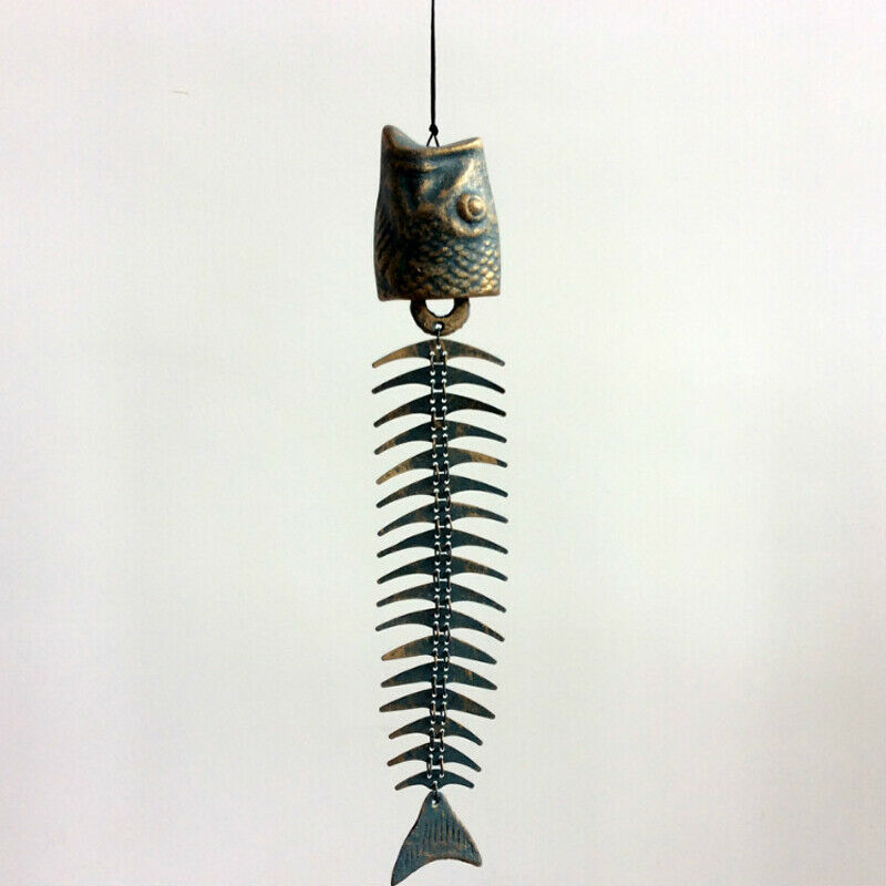 Cast Iron Fish Bone Wind Bell Chimes Outdoor Garden Hanging Decor.20'' Rustic