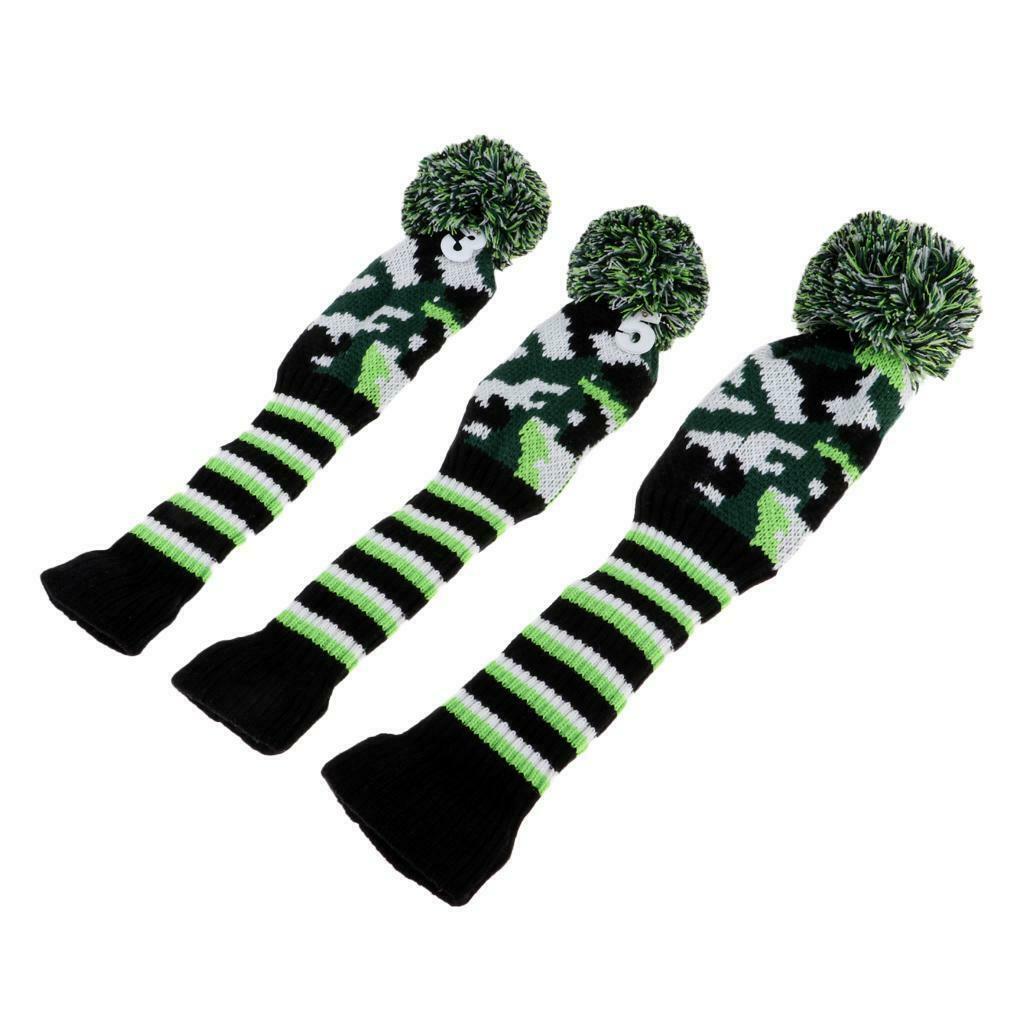 3Pcs Universal Golf Club Pom Pom Knit Headcover Driver Fairway Wood Head Cover