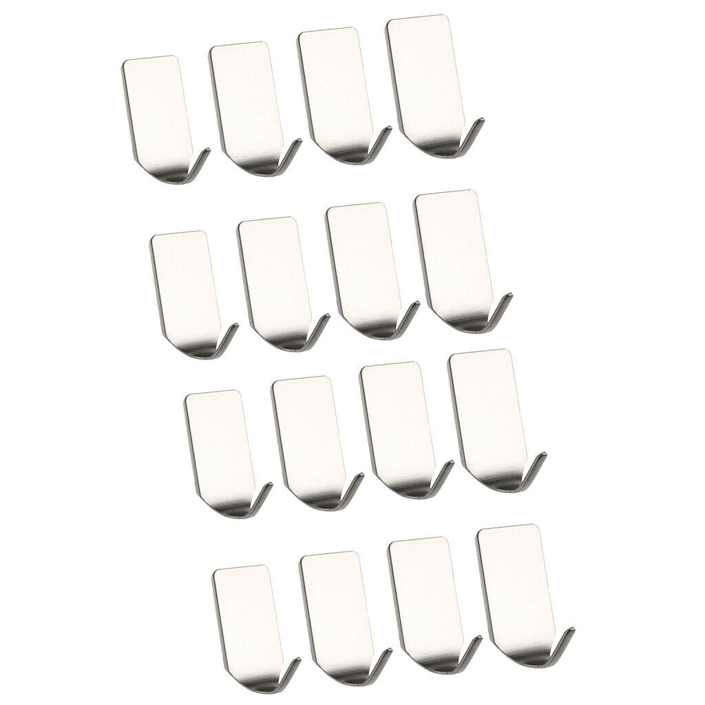 16PCS Self Adhesive Sticky Storage Hanging Hook Stainless Steel Wall