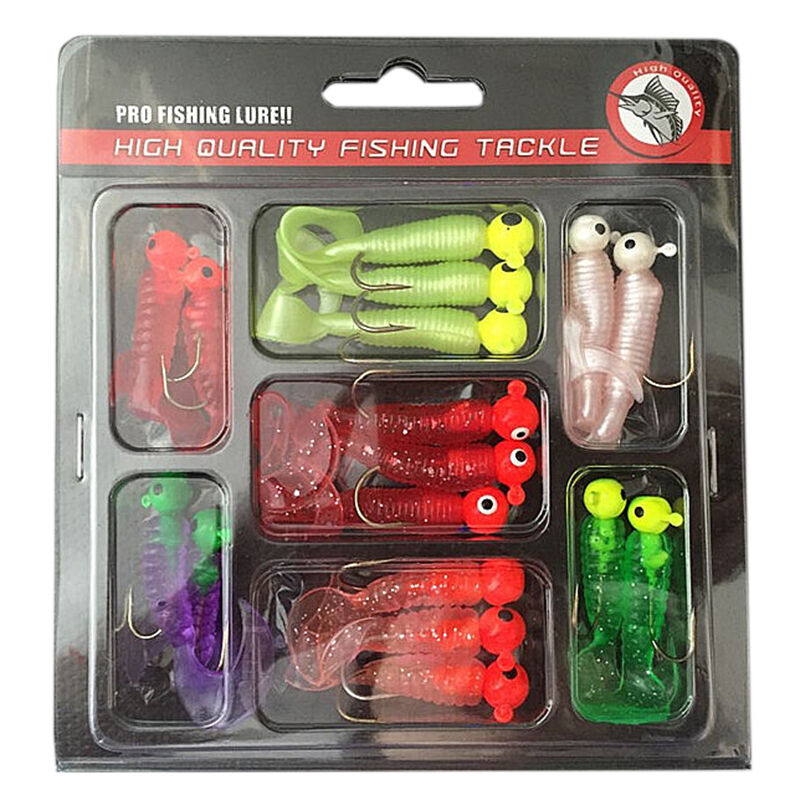 Fishing Lures Set Jig Lead Head Hooks Soft Worm Grub Single Tail Bait Lovely