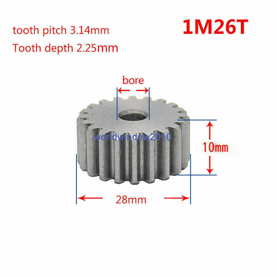 1Mod 26T Spur Gear 45# Steel Pinion Gear Thickness 10mm Reference Diameter 28mm