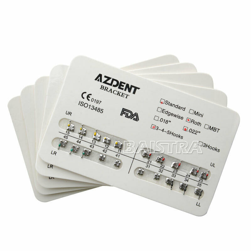 20 Packs AZDENT Dental Orthodontic Bracket Braces Standard Roth .022 Hooks 3-4-5