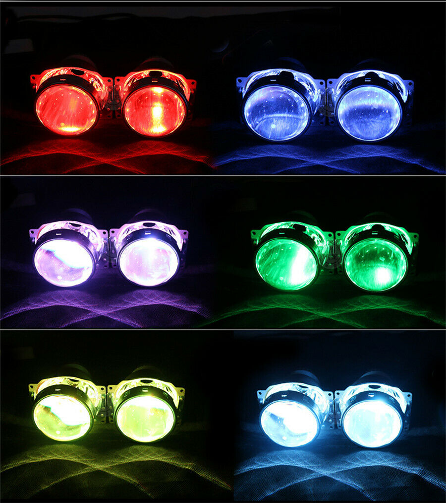 2X LED Demon Eye Halo Ring Car Headlight Projector Lens Bluetooth Remote Control