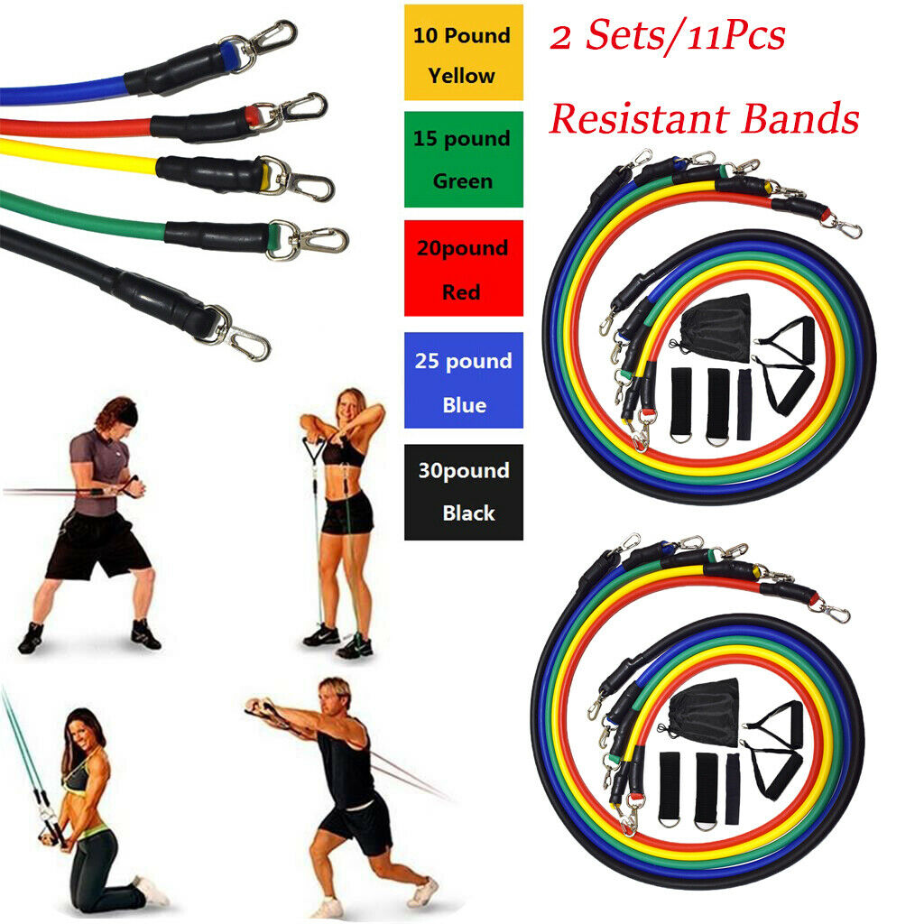 2 Sets 11 Pieces Exercise Bands Kit with Handles Workout Bands Gym Fitness