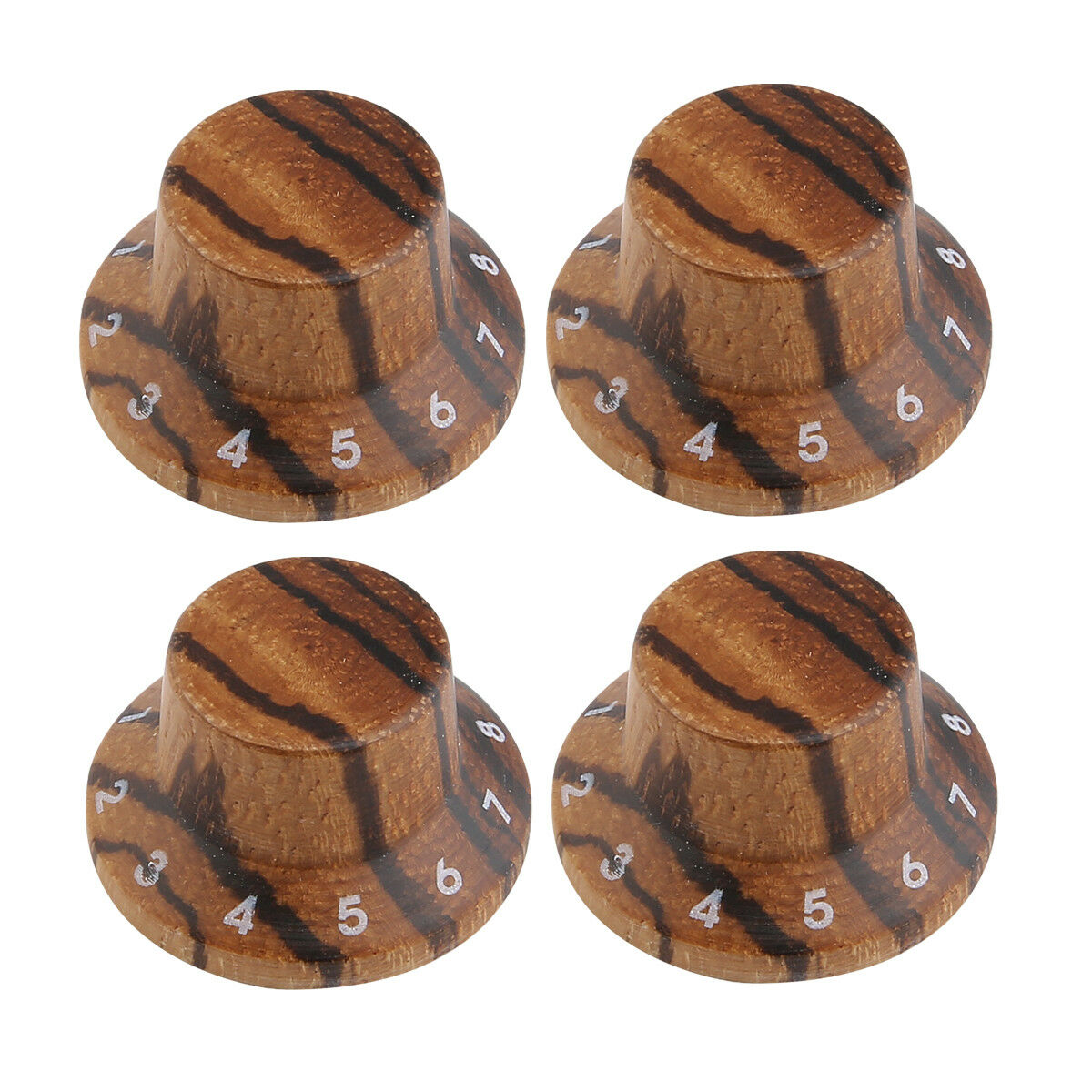4x Zebra Wooden Strat Style Bell Knobs Guitar Bass Top Hat Knob 1-10