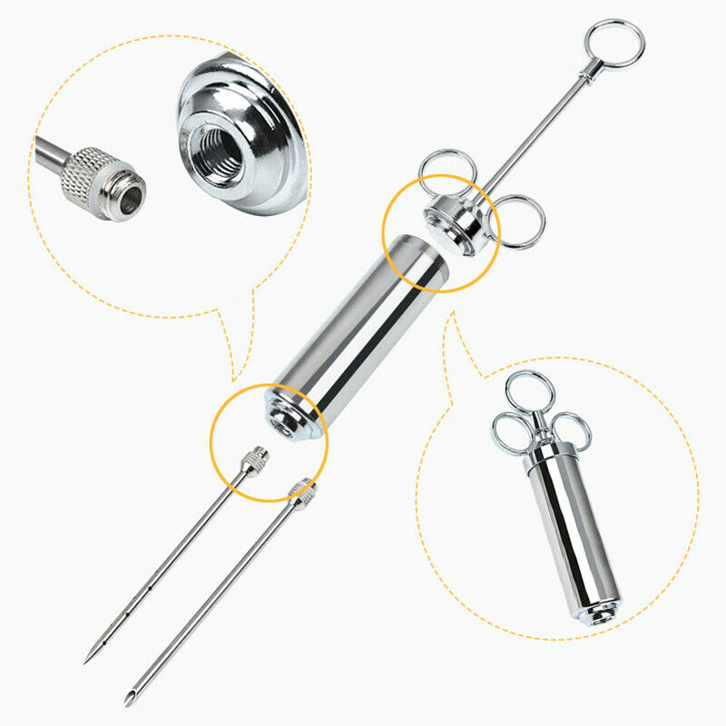 Kitchen Stainless Steel Turkey Meat Injector Needle Syringe Cooking Marinade New