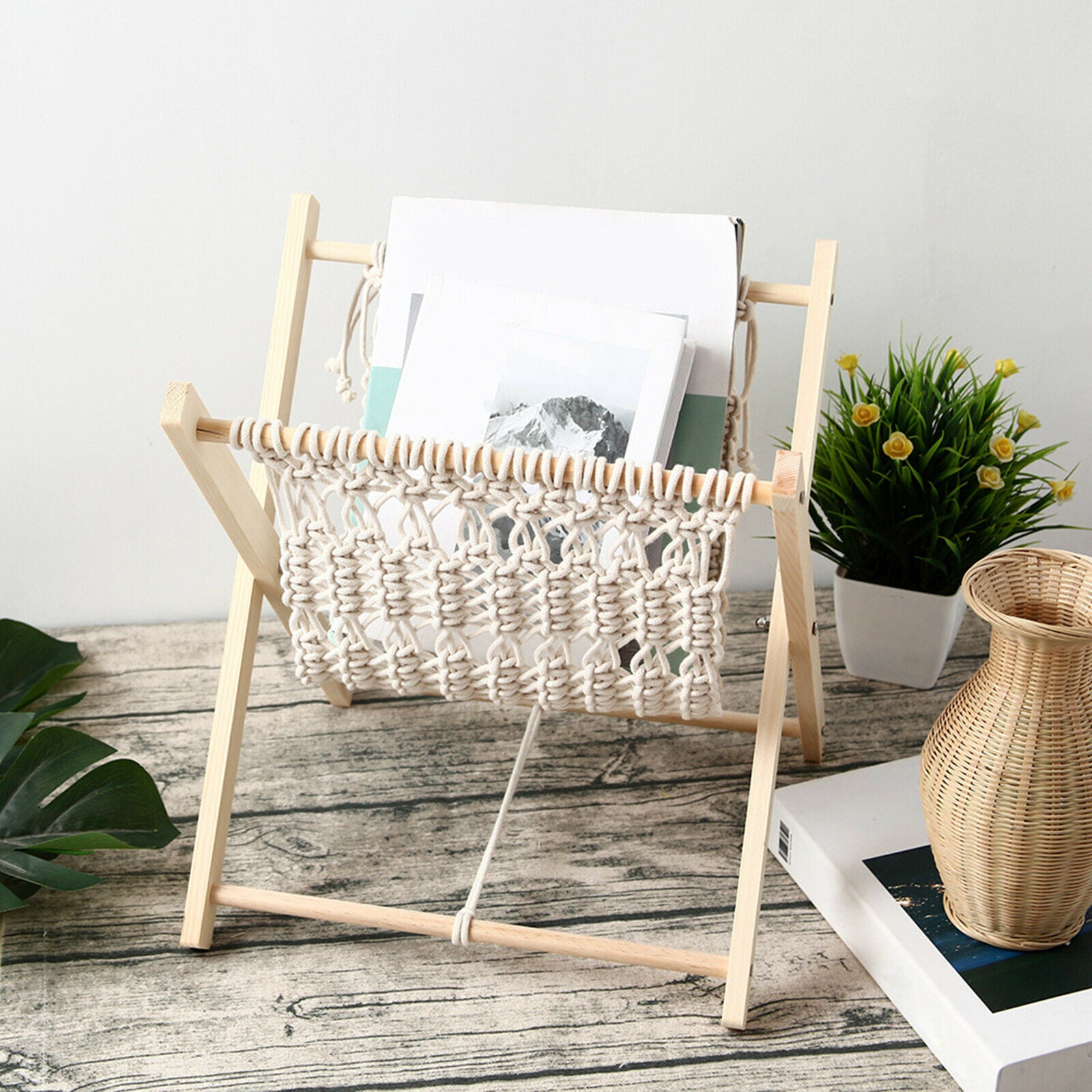 Macrame Magazine Rack Handmade Display DIY Assemble Holder