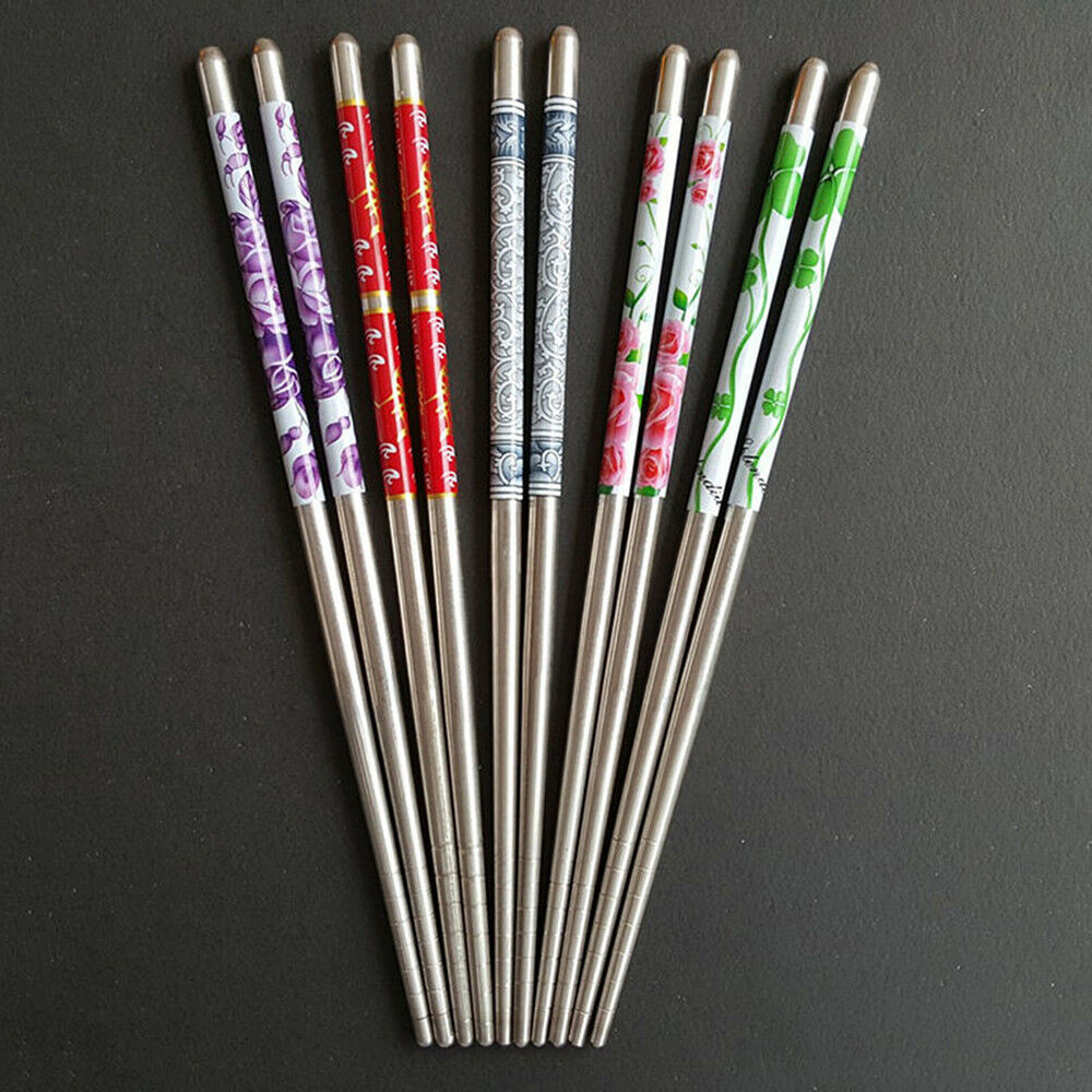 5Pairs Stainless Steel Chopsticks Chop Sticks Beautiful Gift Set Assorted Home