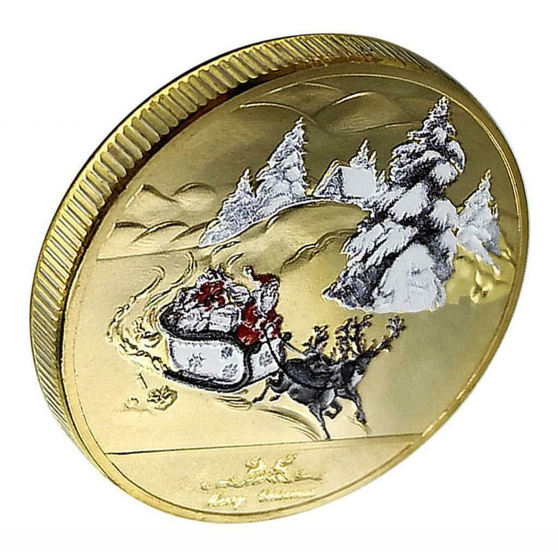 Merry Christmas Santa Claus Coins 40mm Gifts Collectable Badge Golden