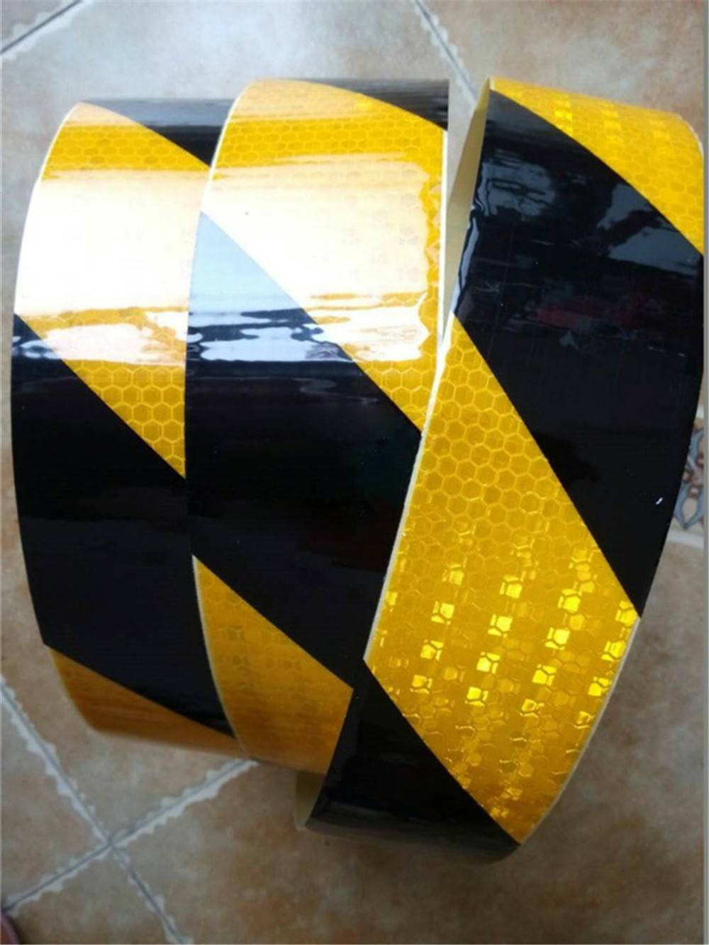 Tape Film Stickers Black Yellow Lattice Reflective Safety Warning 45M(2" x 150')