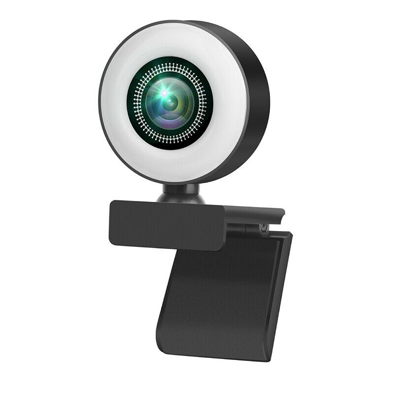 Webcam with LED Ring Fill Light 1080P HD Web Camera Auto Focus 4MP Microphone US