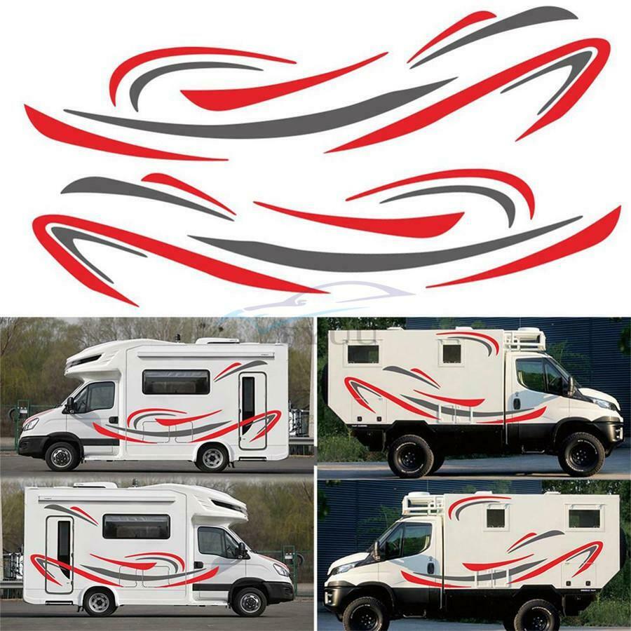 1 Set of Car RV Camper Stripe Graphic Vinyl Stickers Red + Gray Waterproof