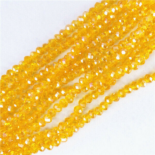 100 Strands 4x3mm Yellow Crystal Glass Faceted Rondelle Spacer Beads 15.5" HH738
