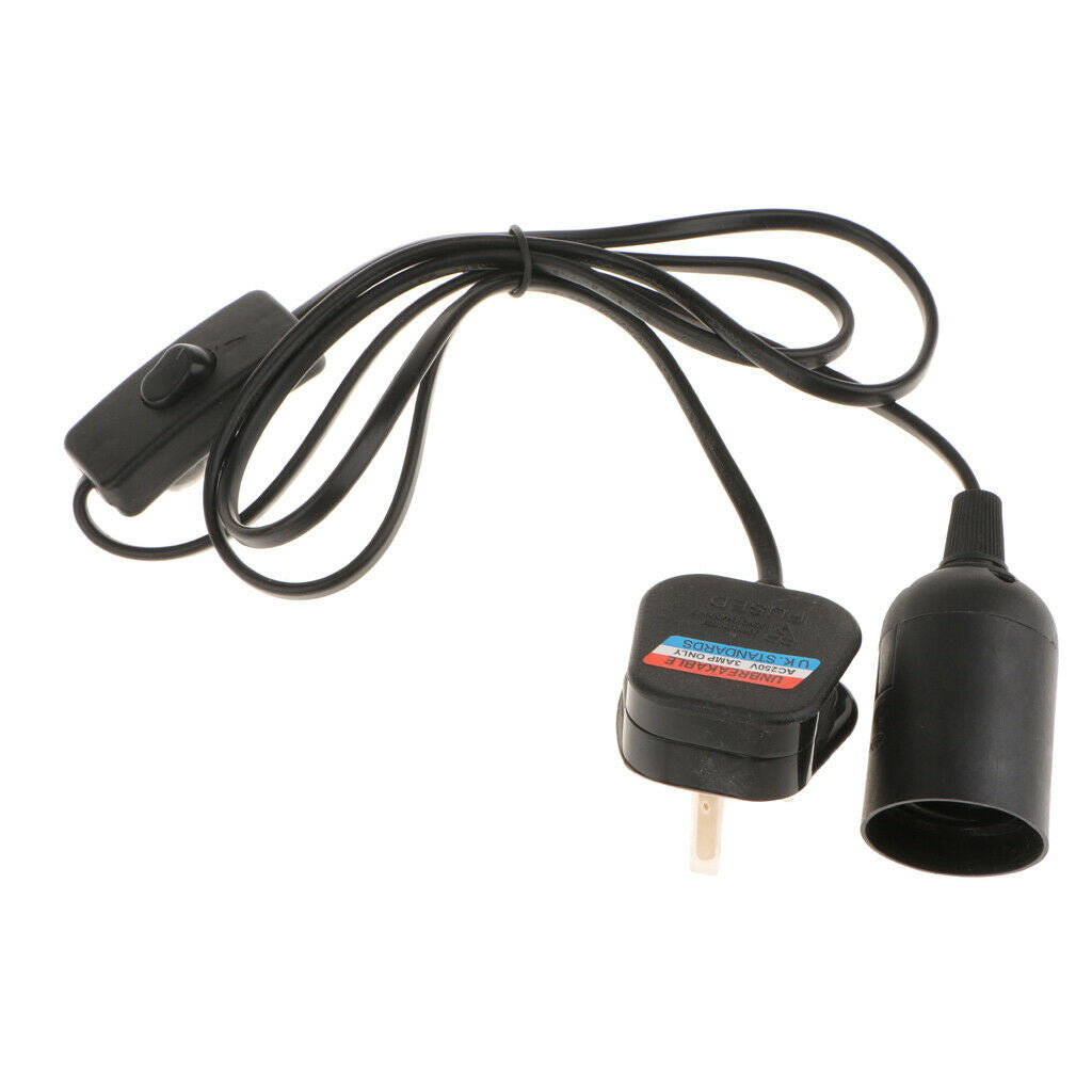 E27 Screw Lamp Holder Socket Black Pendant Fitting Cord w/ Switch 220V