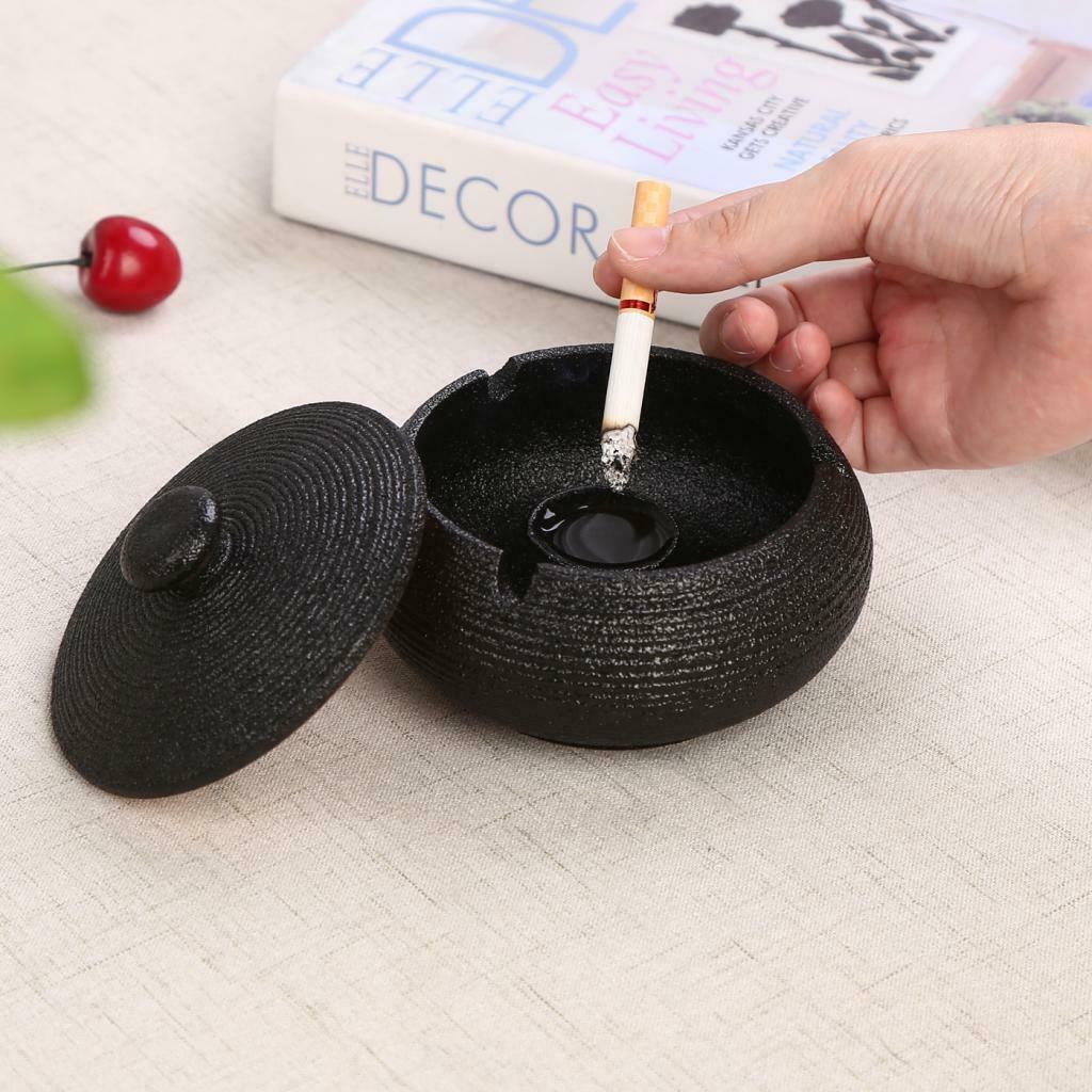 2pcs Ceramic Ashtray with Windproof Cover for Use in