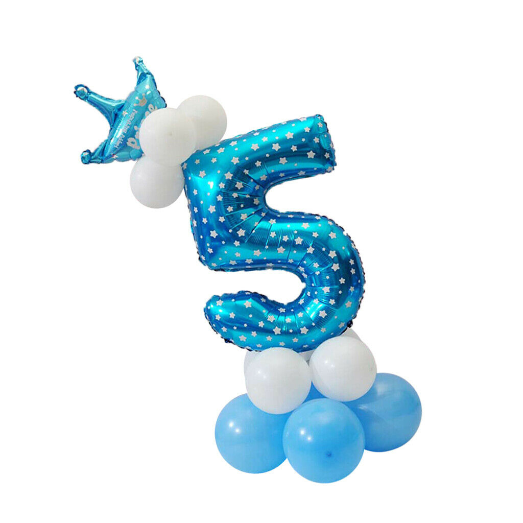 32 '' Foil Balloons Number 5 \u0026 2 Anniversary Crown Decor - Blue