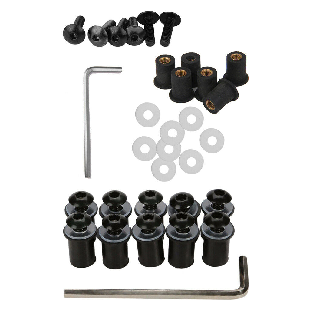 Motorcycle Windscreen Windshield Fairing Well Nut Bolt Screw Kit Black