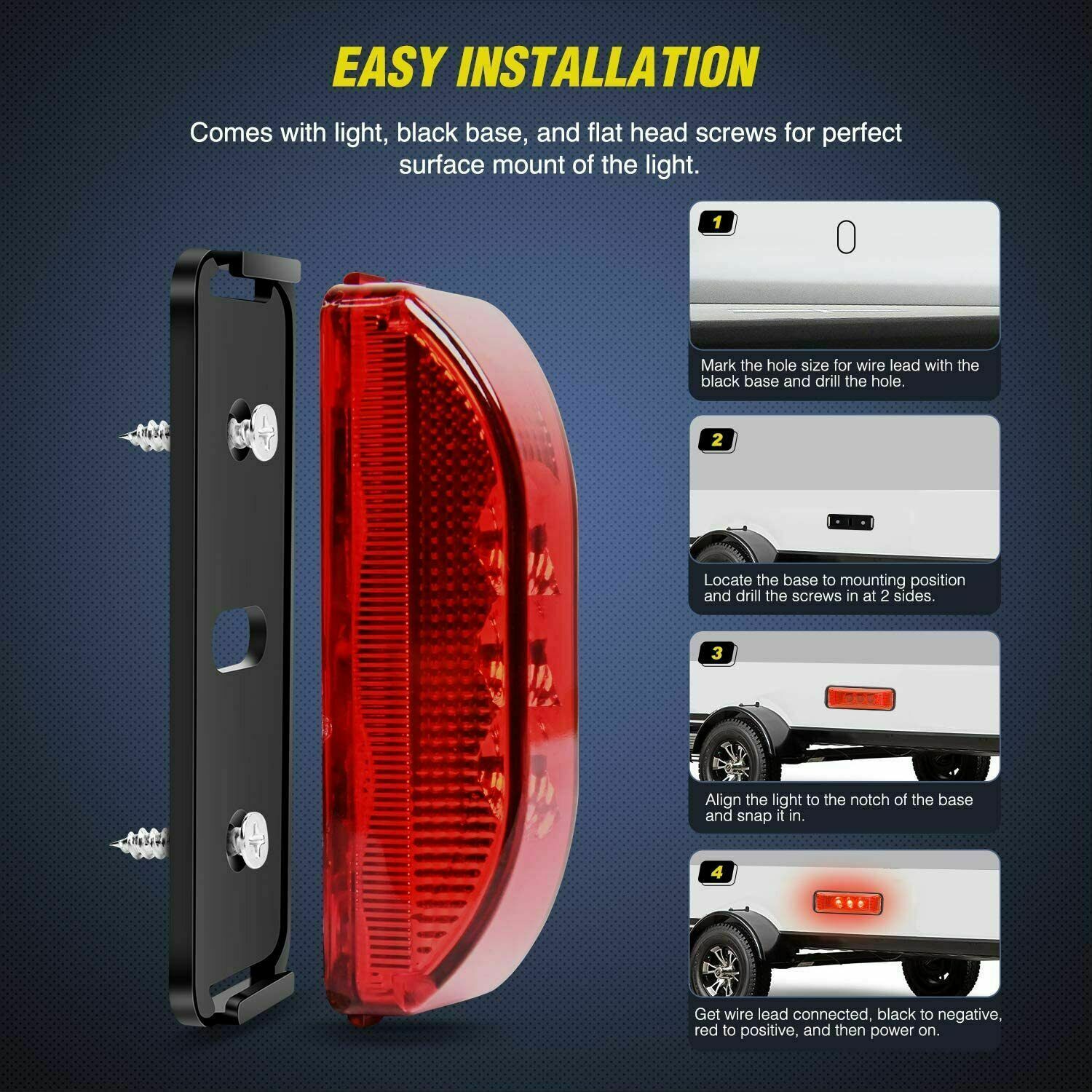 4x 3.9" Red Amber 3-LED Side Marker Lights Clearance Light Truck Trailer RV 12V