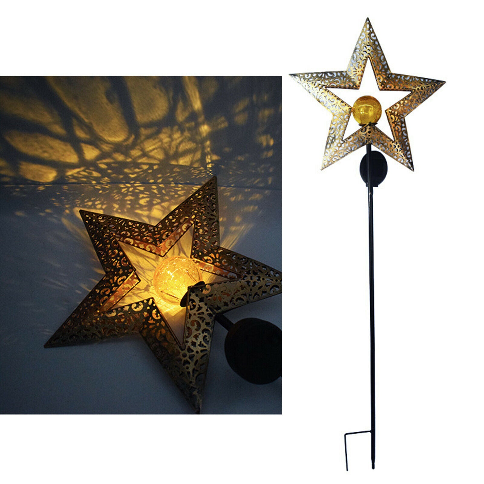 Garden Solar Lights Metal Star Stake Light Ornaments Warm White LED Pathway