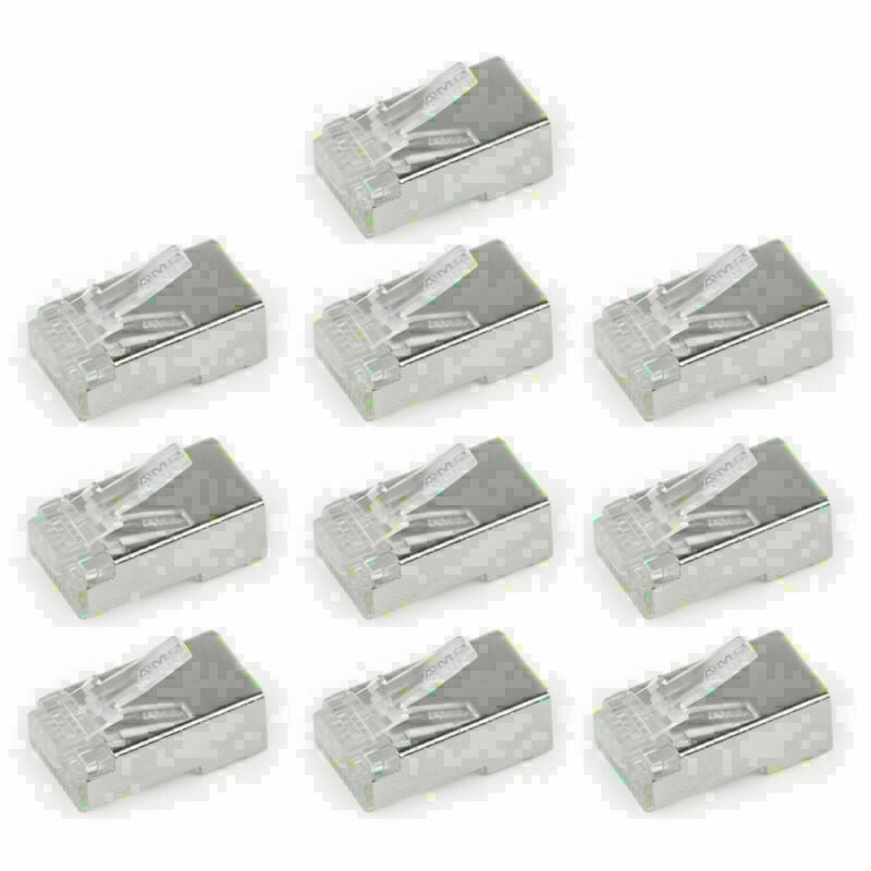 10Pc RJ45 Shielded Crimp Connector Modular Plug Head 8P8C Cat5e CAT6 STP LAN CN