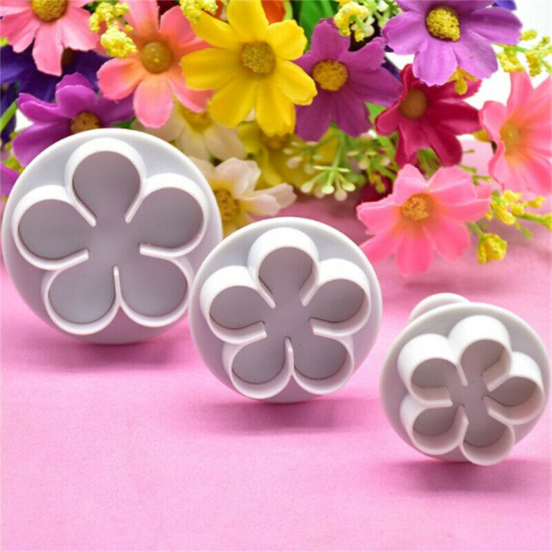 3Pcs Flower Plunger Cookie Cutter DIY Blossom Flower Cake Fondant Cake MoldFCA