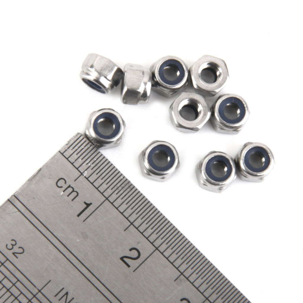 10Pcs M3 A2 Stainless Steel Nylon Insert Hex Lock Nuts to Fit Metric Bolts