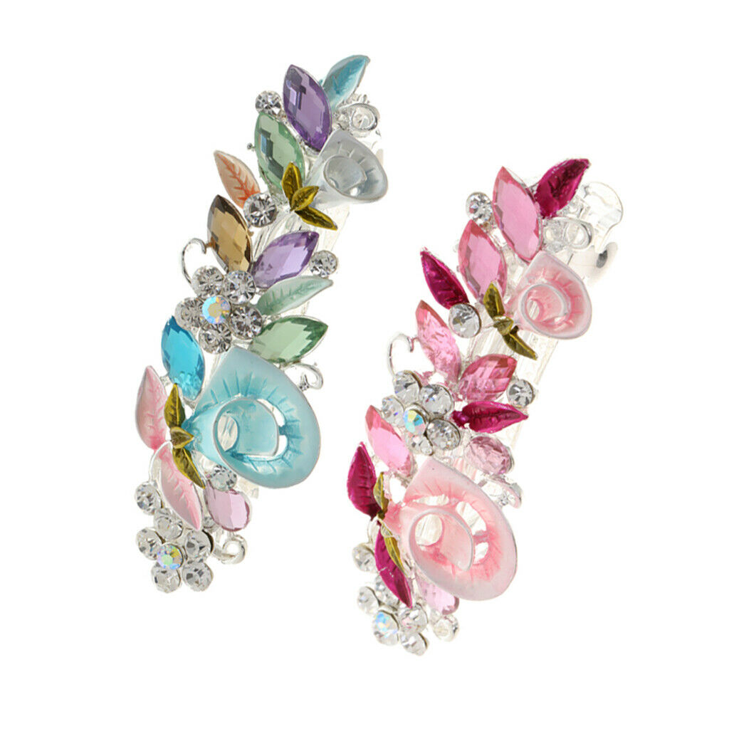 2Pack Crystal Flower Hair Clip Barrette Snap Hairpin Clamp Hair Accessories