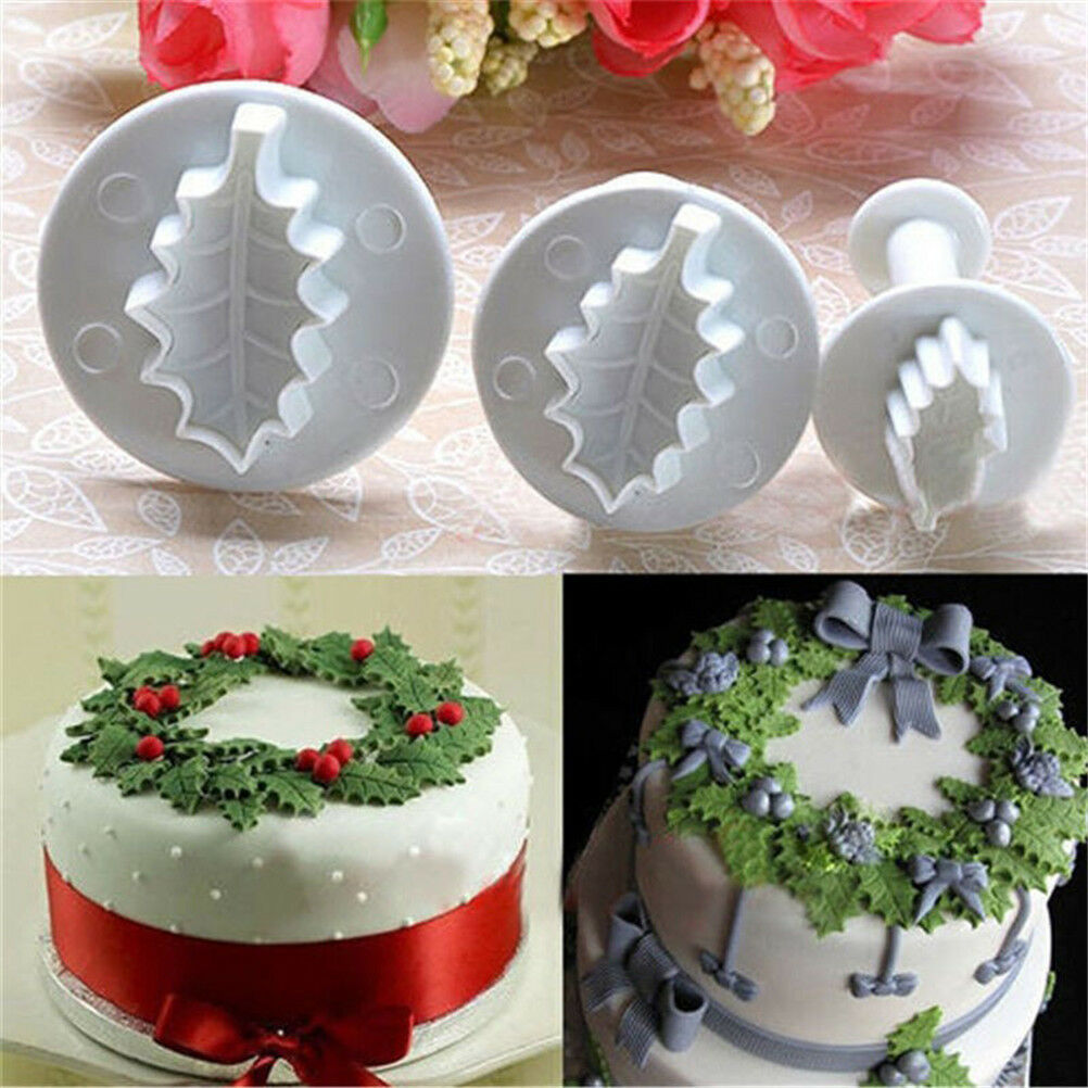 3pcs Leaf Cookie Plunger Cutter Fondant Sugarcraft Mold Cake Decorating Tool BDA