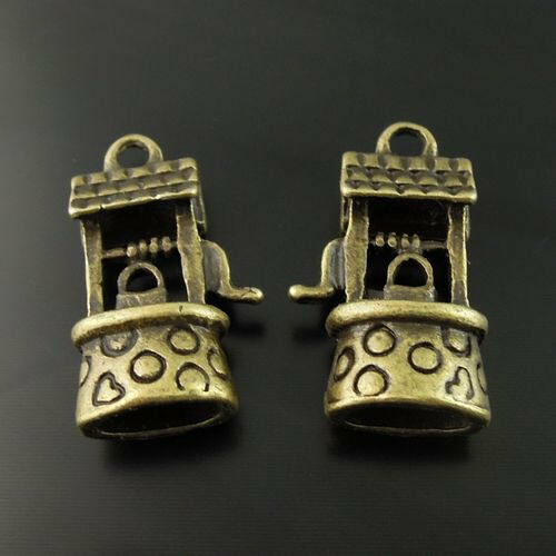 10pcs/pack Antiqued Bronze Alloy Water Well Charm Pendants Findings Crafts 08226
