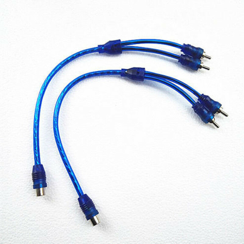 2Pcs 12" RCA Audio Cable "Y" Adapter Splitter 1 Female To 2 Males Plug Cord Blue