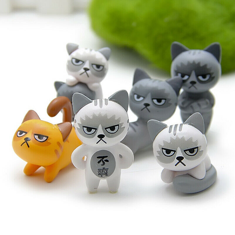 6/lot Angry Action Figures Unhappy Kitty Small Statue Crafts Ornament Miniatu FT