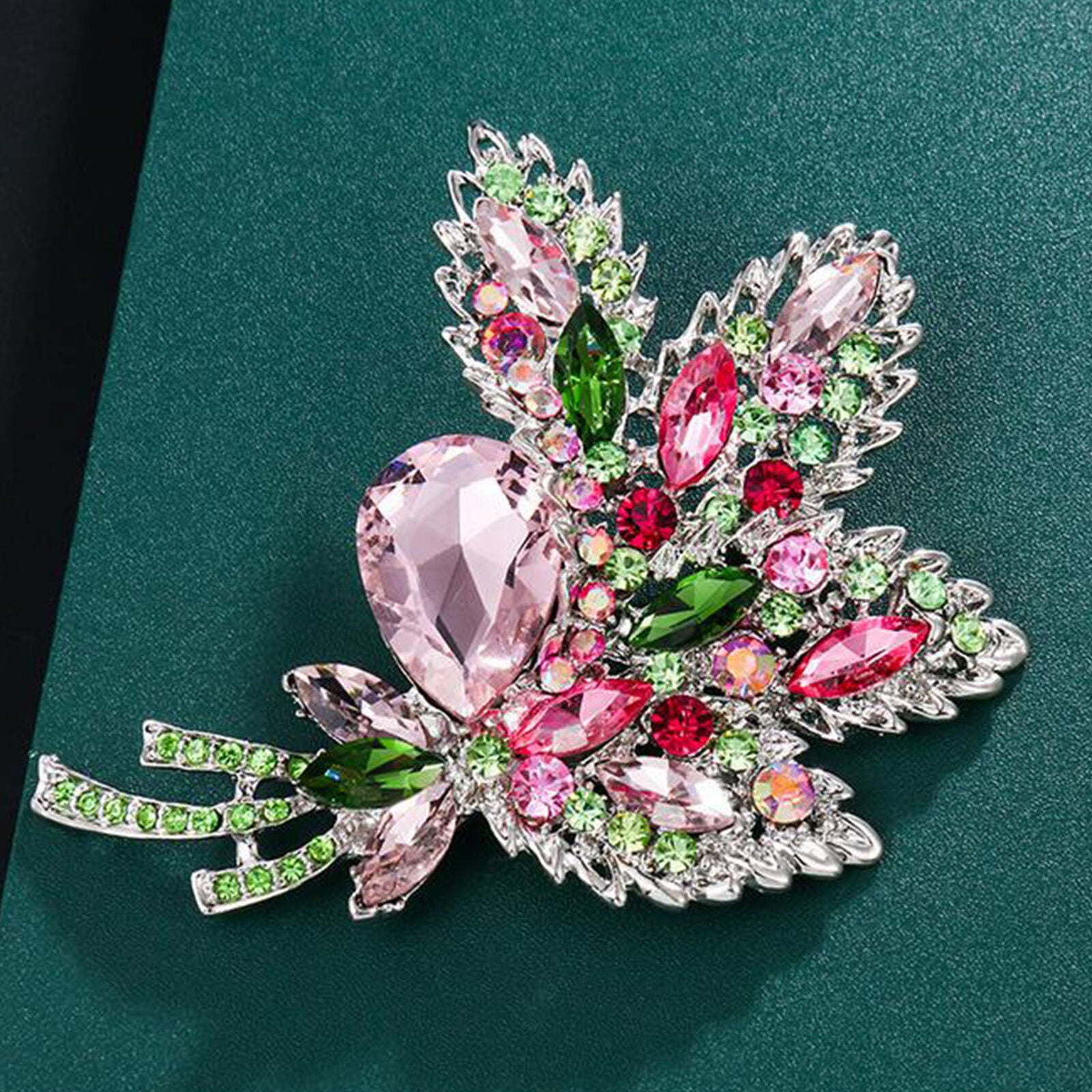 Women Elegant colorful crystal Rhinestone flower leaf brooch pin Pendant