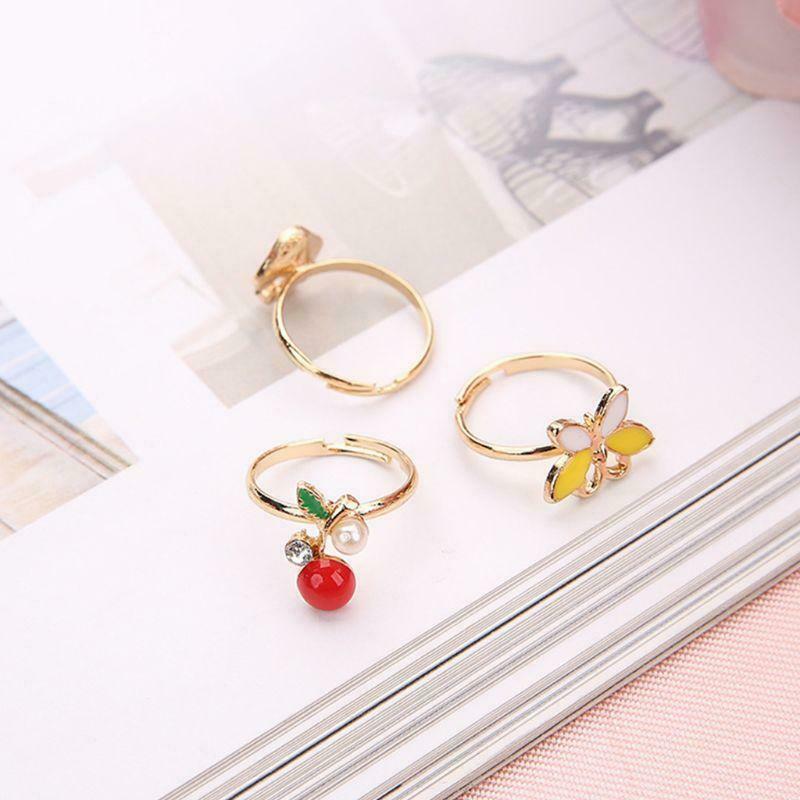 36 Pcs/set Cartoon Children Rings Flower Animal Adjustable Alloy Kids Ring