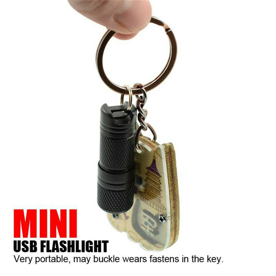 1Pcs Portable Mini Flashlight USB White LED Light Keychain Torch + 10180 Battery