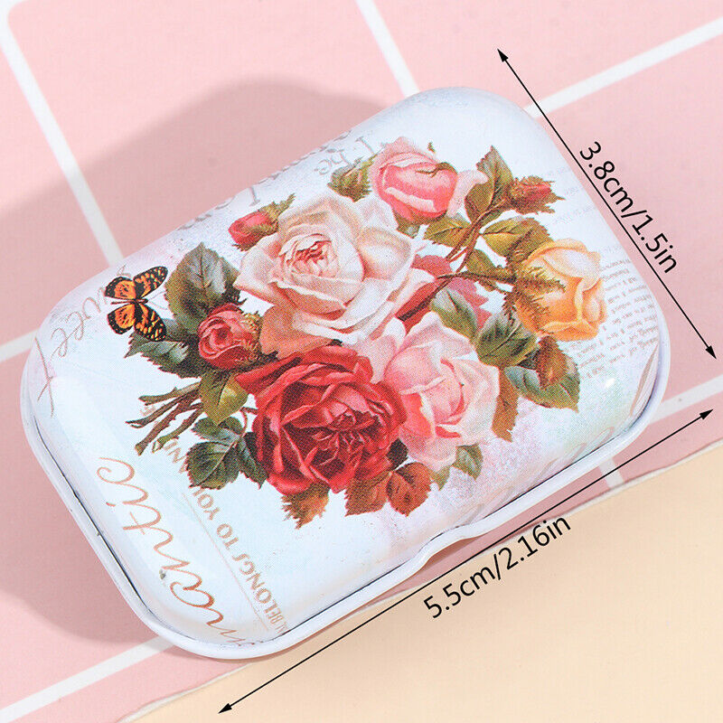 Mini Flower Tin Trinket Jewelry Coin Box Tinplate Storage Case Rectangul Sug Qx