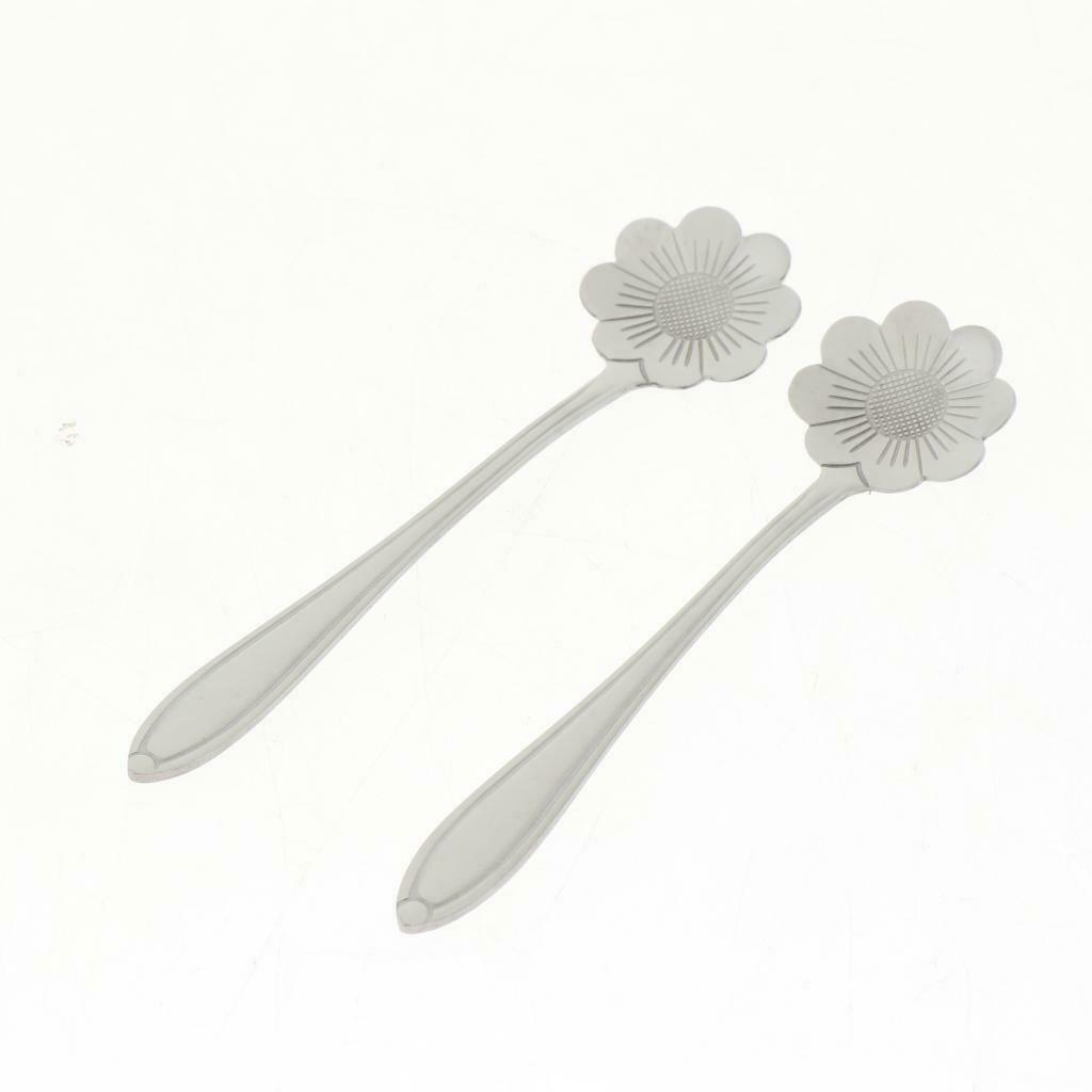 2 Pieces Flower Spoon Tableware Metal Stirring Mixing Spoons Coreopsis