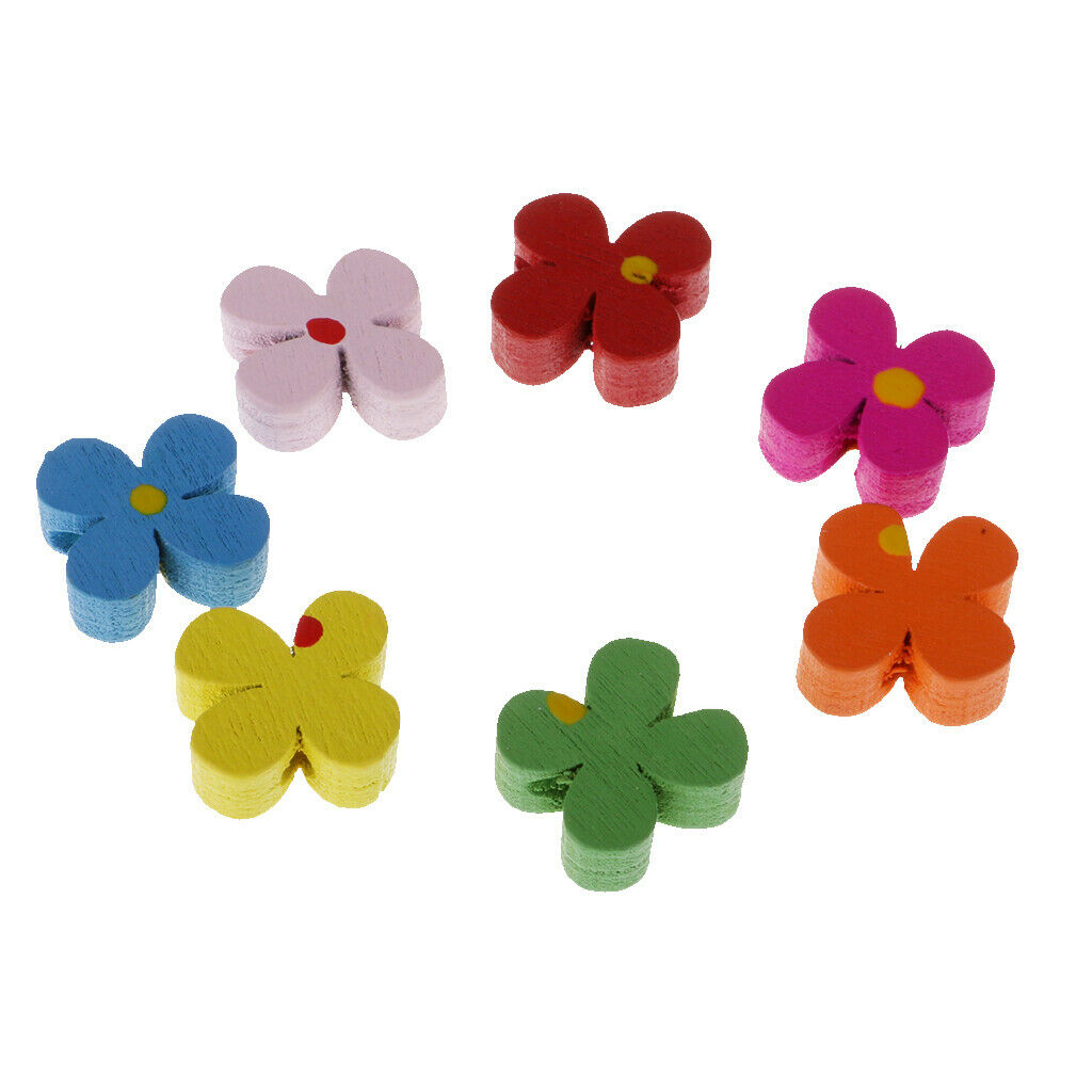 100pcs Flower Wooden Beads Loose Spacer Beads for Jewelry Making Craft 13mm