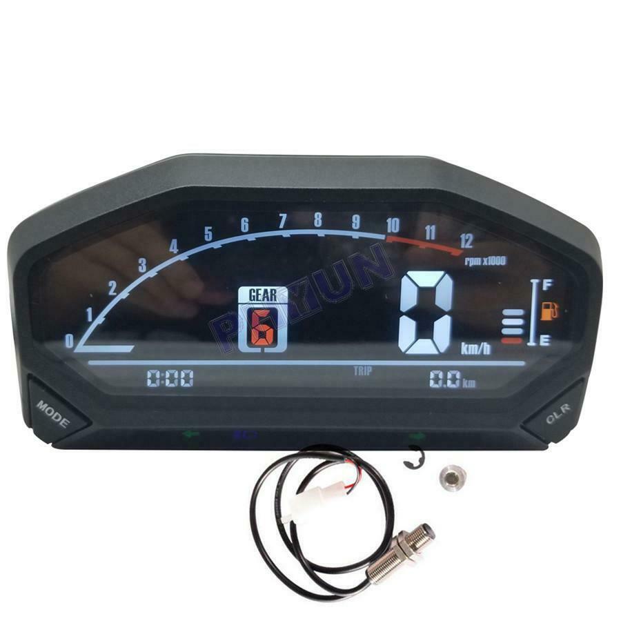 Motorcycle LED Speedometer KM/H Odometer Tachometer + Sensor For 1,2,4 Cylinders