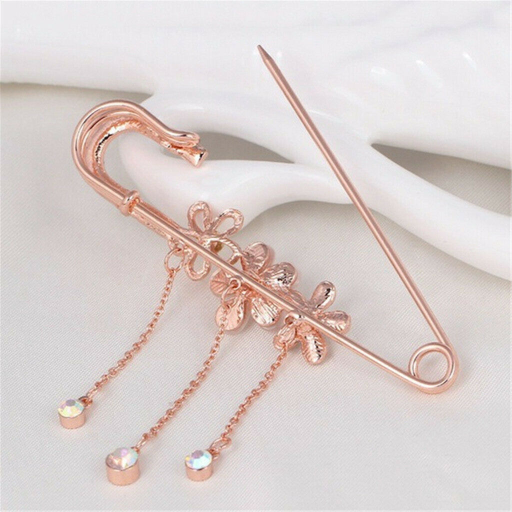 Flower Tassel Brooch Pins Crystal Sweater Shawl Clips Cardigan Collar Shirt