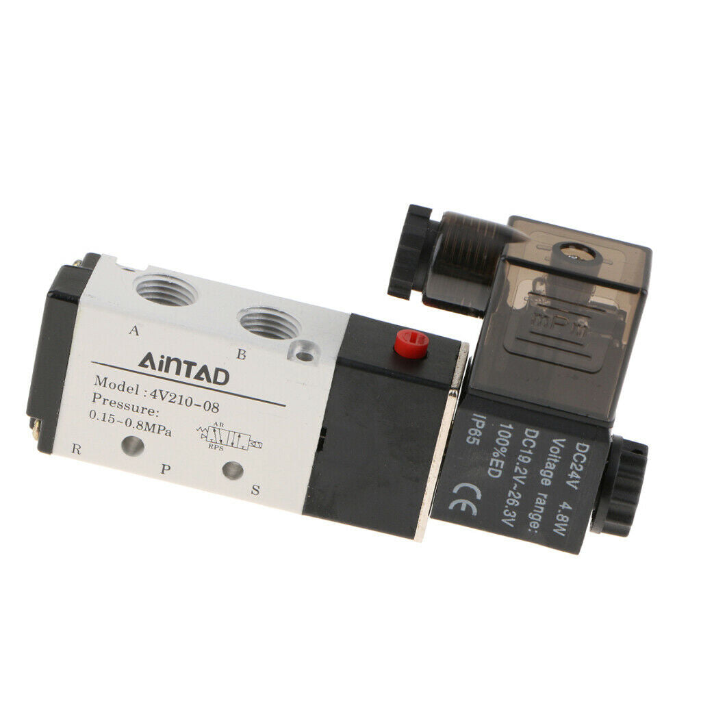 Pneumatic Air Solenoid Valve AC 220V/DC24V 5/2 way 1/4 BSPT Black NEW DC 24V