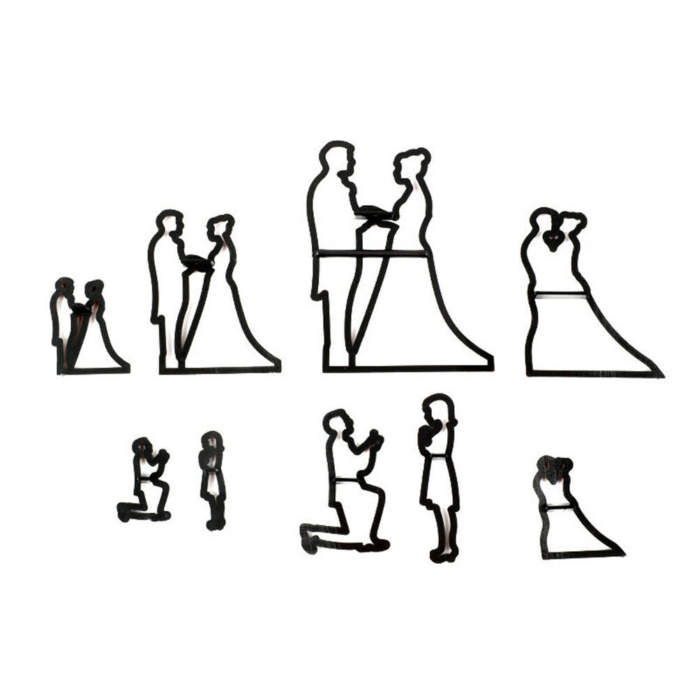 9pcs/set bride & groom silhouette cookie cutter wed cake fondant mold hea.l8